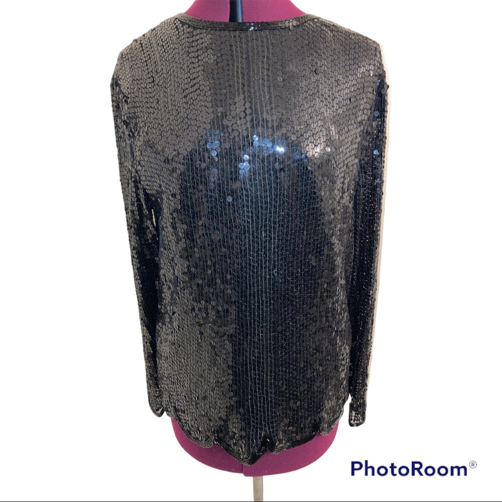 Black Sequin Long Sleeve Blouse